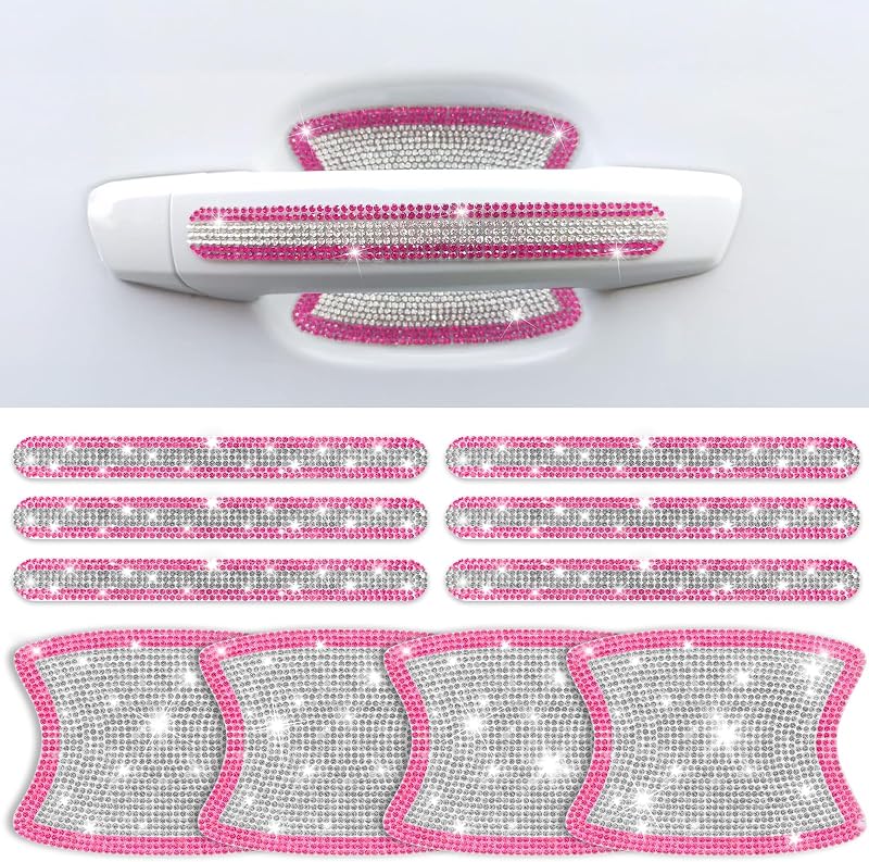 Protetor de maçaneta automotiva com strass zmoso rosa e branco – 10 unidades
