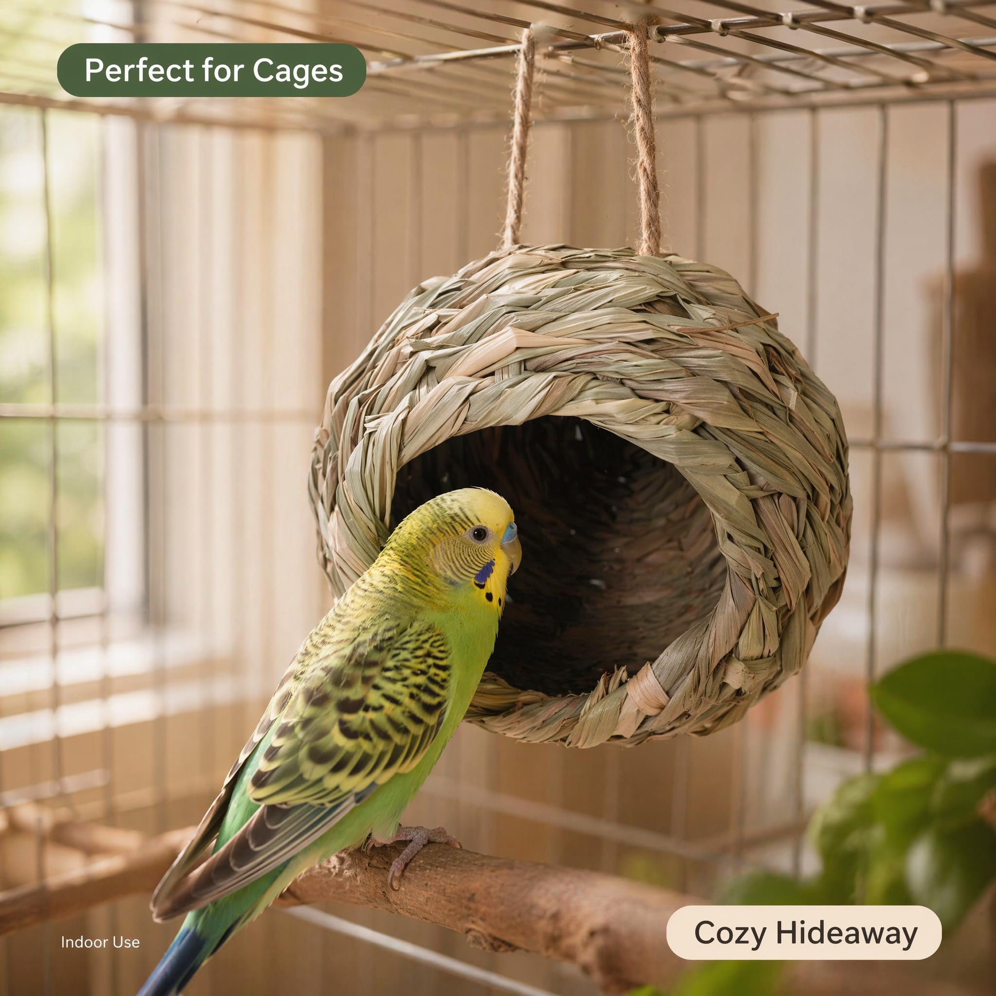 Nido Per Uccello Erba Casetta, 2 Pezzi, 12 x 12 x 9 Cm | Intrecciato a Mano Con Erba Naturale, Casetta Sospensabile, Ideale Per Colibrì, Cocorite e Uccelli Selvatici Di Giardino