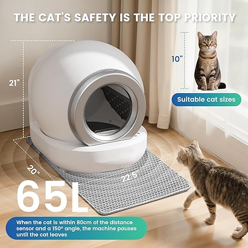 Miniatura 3 de WARCAT Robot de arena  Caja de arena automática autolimpiante con control de aplicación, ideal para varios gatos, incluye 2 rollos de bolsas de