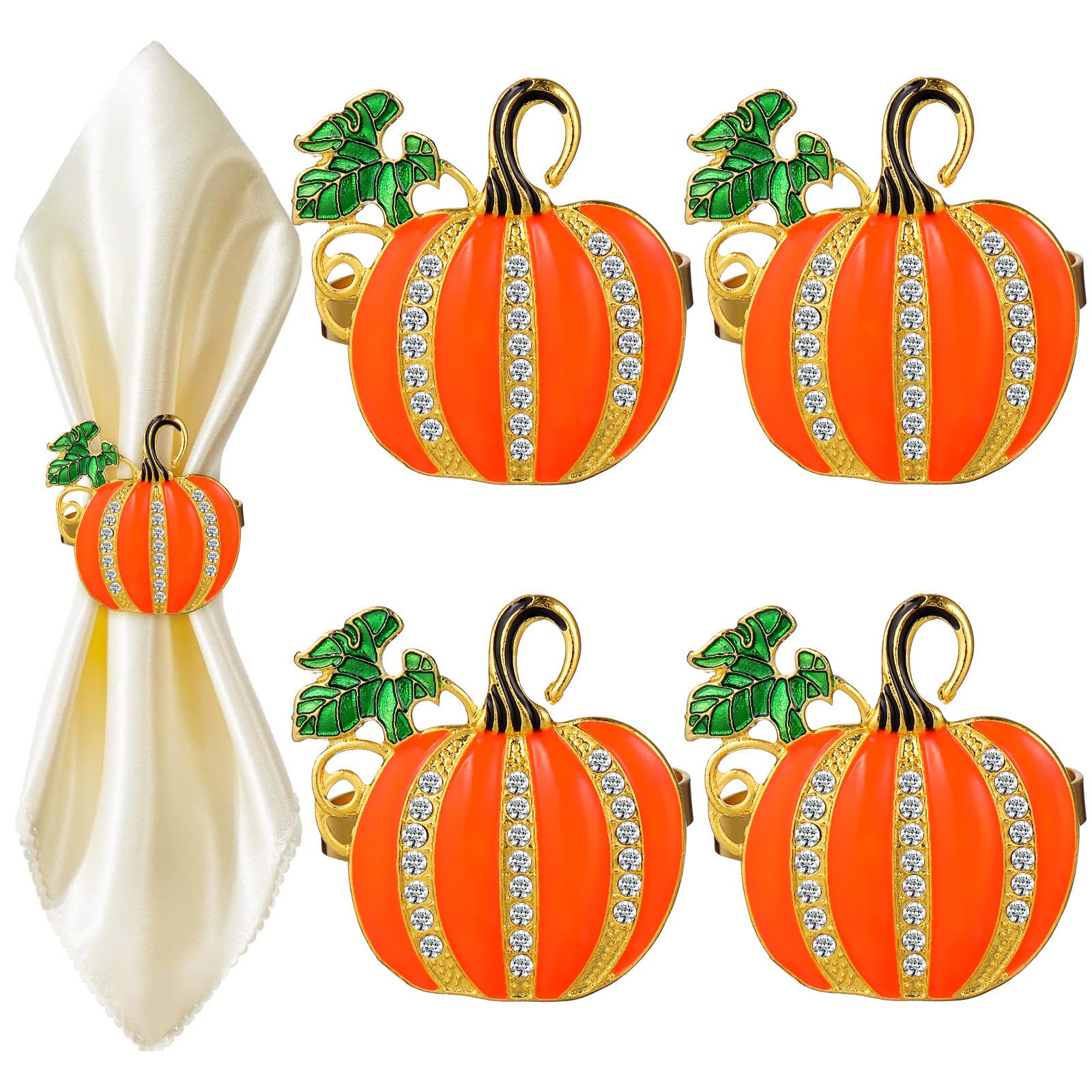 HEMOTON Set of 4 Orange Pumpkin Napkin Rings - Halloween Metal Napkin Rings for Home, Birthday Party, Dinner Table Favors