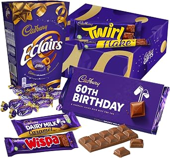 Cadbury Happy 60th Birthday Chocolate Gift - Full Size Cadbury Chocolate Bars including Flake, Caramel, Twirl, Dairy Milk and More.