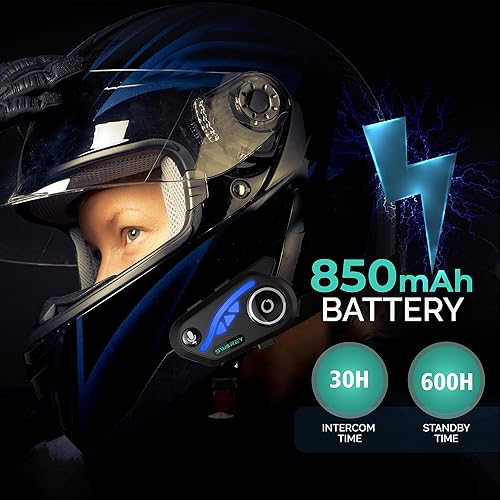 Miniatura 7 de V8 - Auriculares Bluetooth para motocicleta, intercomunicador de casco con FM y música compartida, cancelación de ruido, DSP y CVC HiFi Stereo 1000M