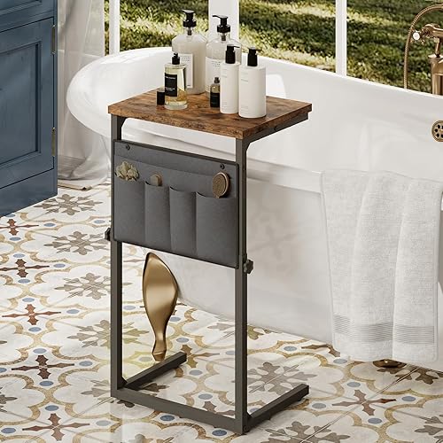 Miniatura 7 de HOOBRO Mesa auxiliar en forma de C, mesa auxiliar con altura ajustable de 19.5 a 29.5 pulgadas, mesa de sofá deslizante debajo del sofá, bolsillos