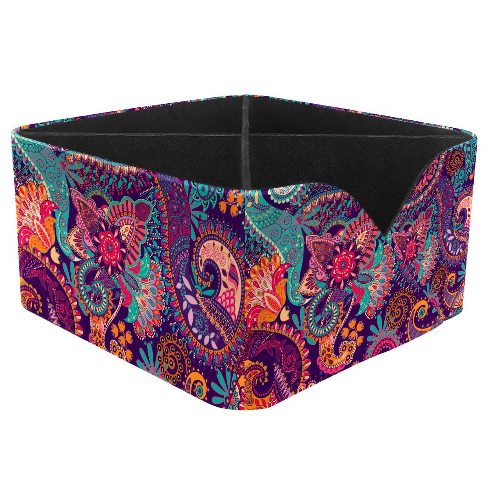 KengjuTesu Paisley Print Desktop Organizer Pen Holder, Rectangular Pencil Cup for Office, Study and Makeup Stations