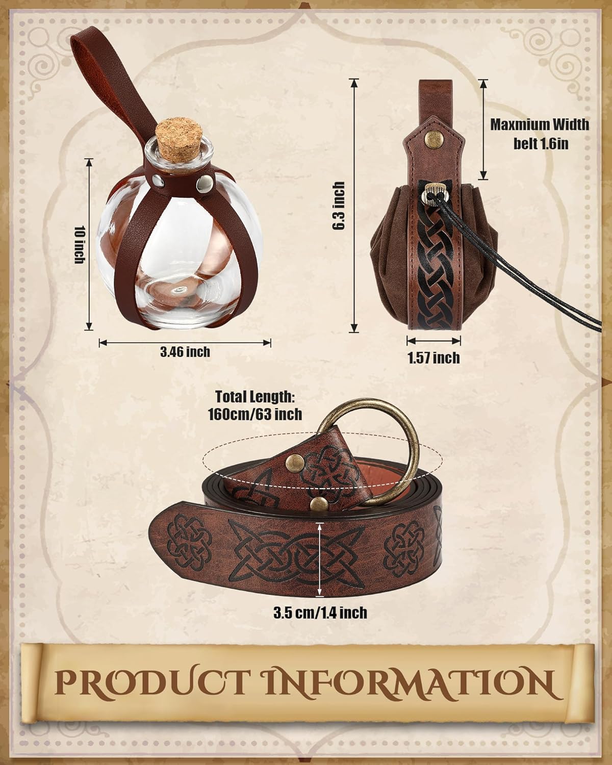 10 Pcs Men Renaissance Costume Set Medieval Pirate Shirt Vest Retro Pant Belt Pouch Shoulder Armor for Cosplay - Image 5