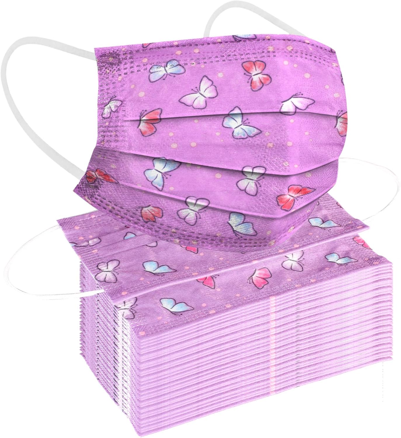 50pcs Butterfly Face Mask 3-Ply Breathable Safety Earloop Purple Mask Anti Pollution Anti Dust, Bendable Nose Wire Protect Your Face Purple Butterfly Women Face Masks