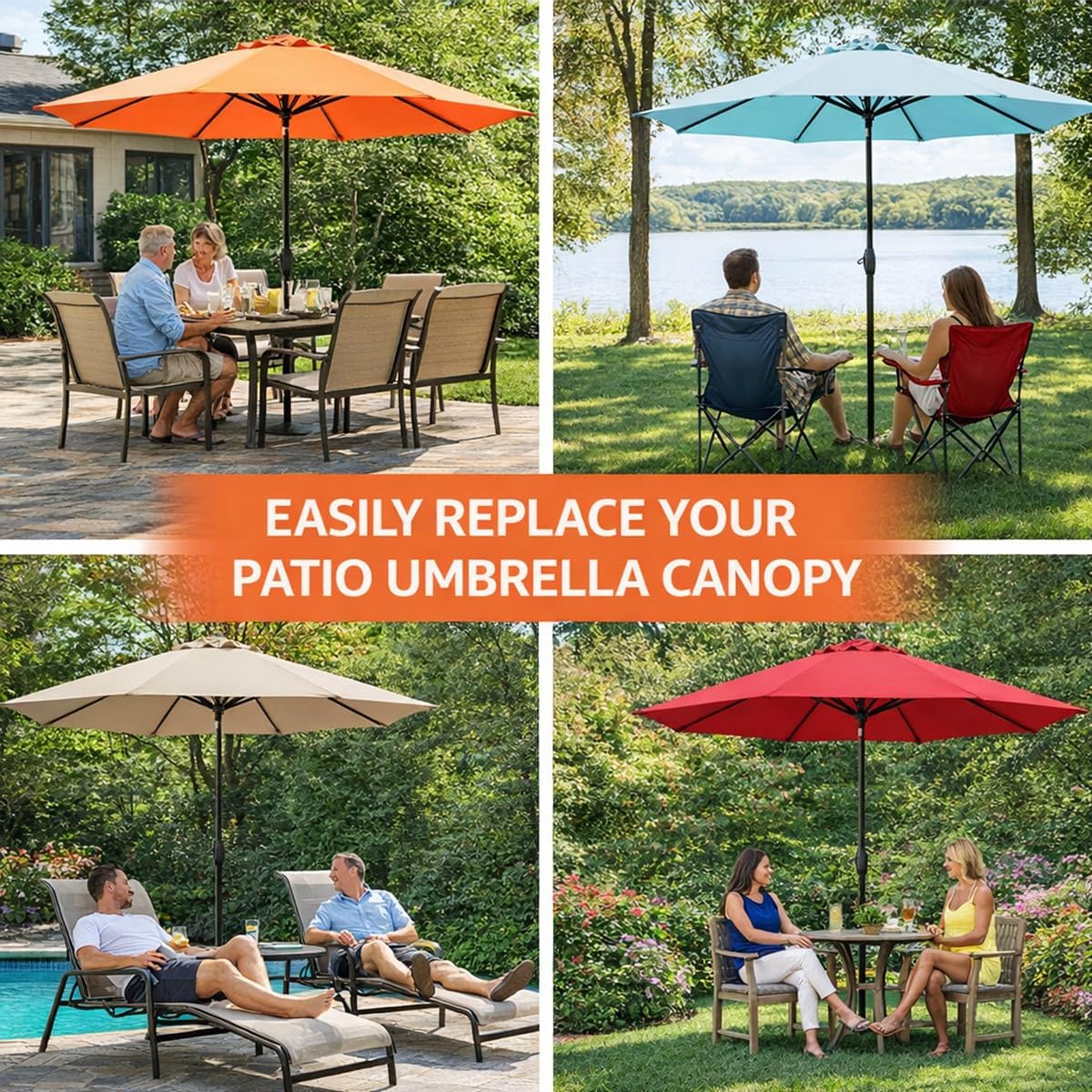 6ft/7ft/9ft/10ft/11ft Patio Umbrella Replacement Canopy for 6 Ribs 8 Ribs, Outdoor Market Umbrella Top Cover Heavy Duty Uv Resistant Fade Resistant