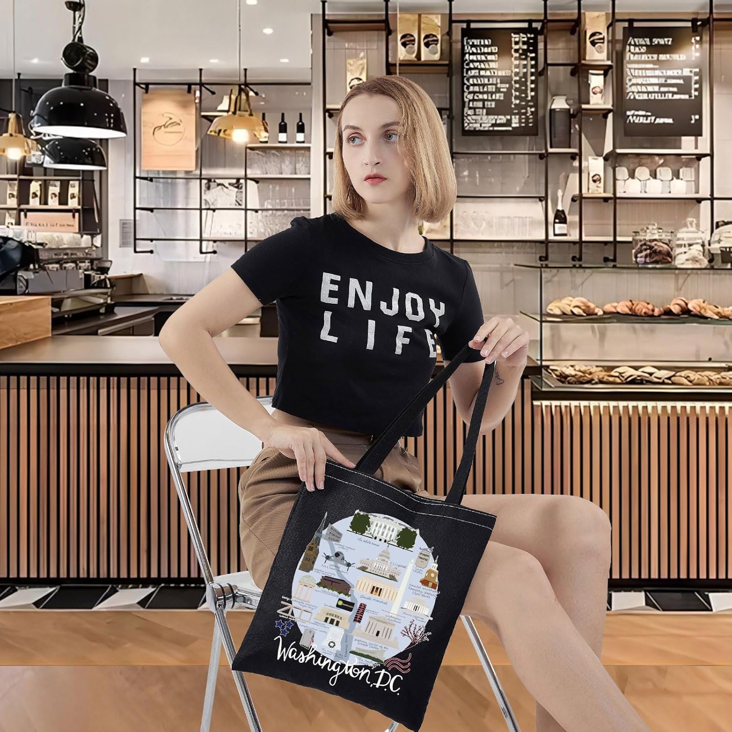 LEVLO Washington Dc Canvas Tote Bag The White House Travel Souvenir Gift Washington Dc Trip Shoulder Bag - Image 7