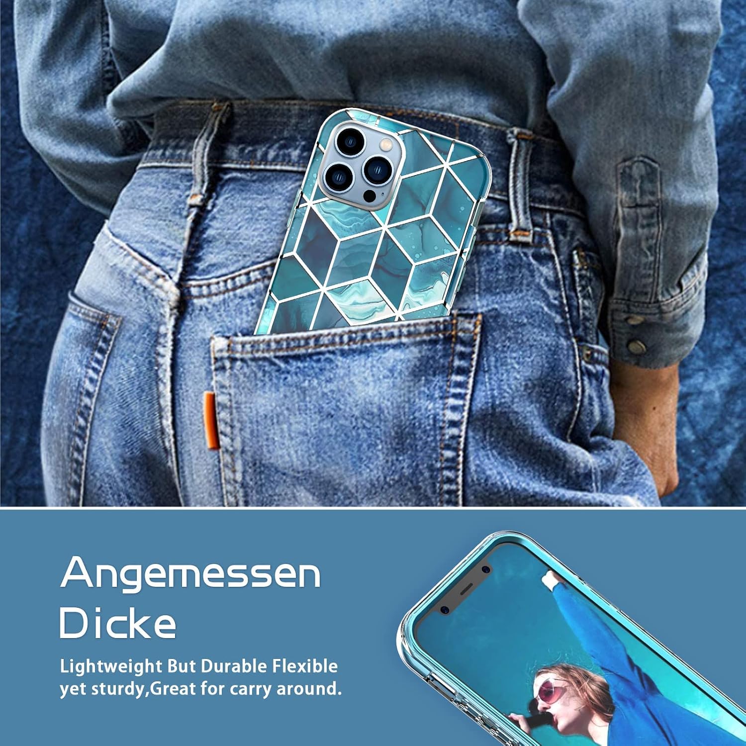 Hasaky Case for iPhone 13 Pro Max Case 6.7 Inch,Dual Layer Hybrid Bumper for Women/Girls Sparkly Glitter Marble Soft TPU+Hard Back Heavy Duty Anti-Scratch Shockproof Protective Phone Case -Navy Blue