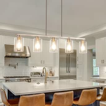 Mecgirn Island Light for Kitchen, Brushed Nickel 5-Light Linear Chandelier