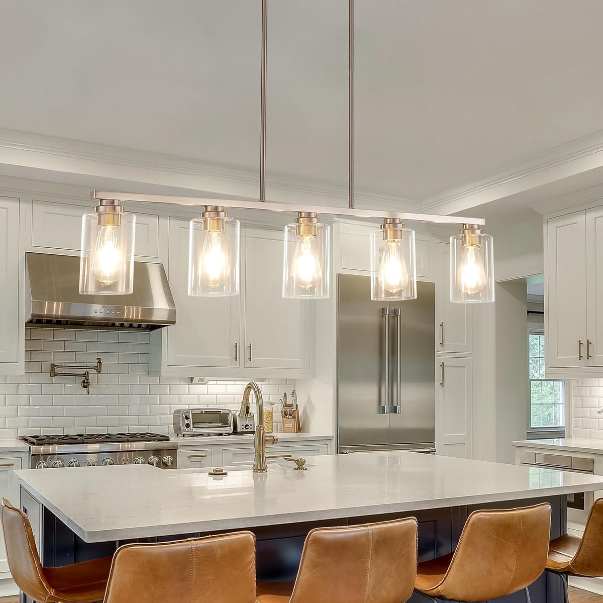 Mecgirn 5-Light Linear Chandelier Pendant Lighting, Brushed Nickel Metal
