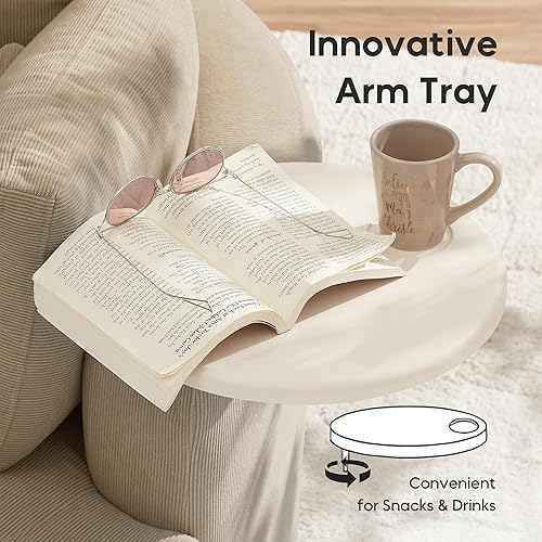 Miniatura 3 de Yoglad Silla redonda giratoria de gran tamaño, sillas de 360 grados con bandeja otomana para reposabrazos ideal para sala de estar, dormitorio (pana