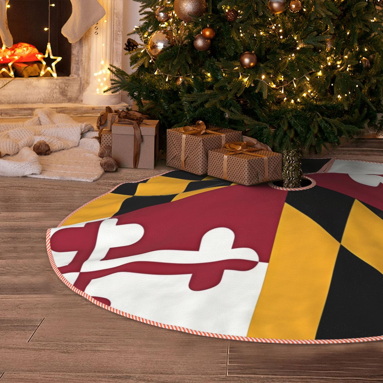 Jupe de sapin Maryland 121,9 cm protège-sol imperméable à Velcro anti-sève pour Noël rustique