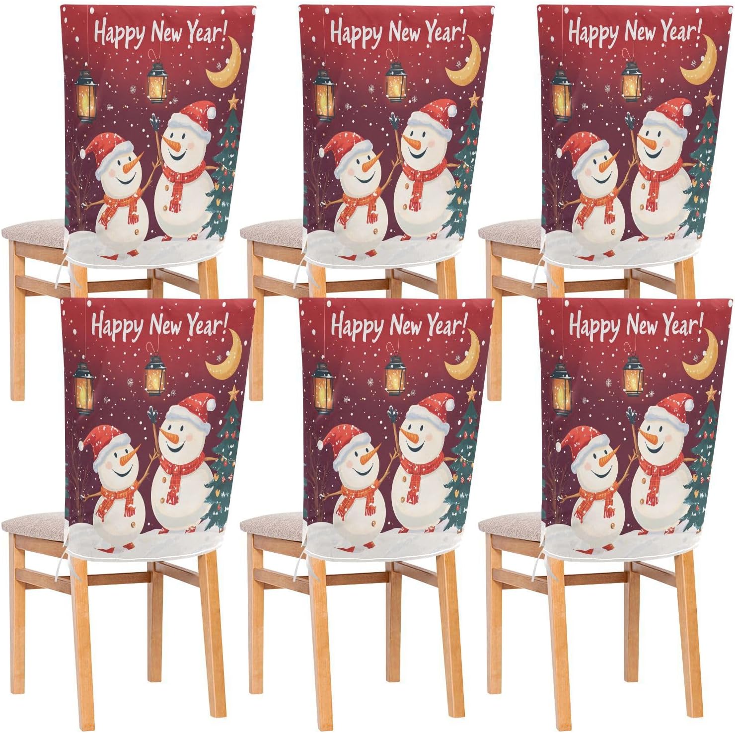 MNSRUU Christmas Chair Back Cover for Dining Room,Snowman Chair Slipcovers Set of 6,Snowman Chair Cover for Kitchen Hotel Holiday Party Decor,108