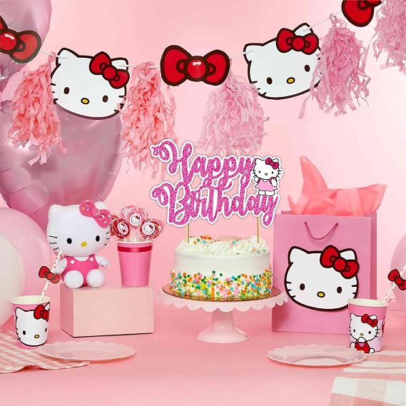 Kawaii Cute Cartoon Cat Happy Birthday Cake Topper for Birthday Party Decor