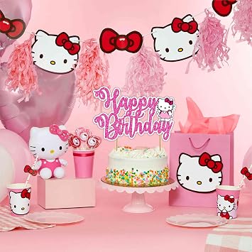 Kawaii Cute Cartoon Cat Happy Birthday Cake Topper for Birthday Party Decor
