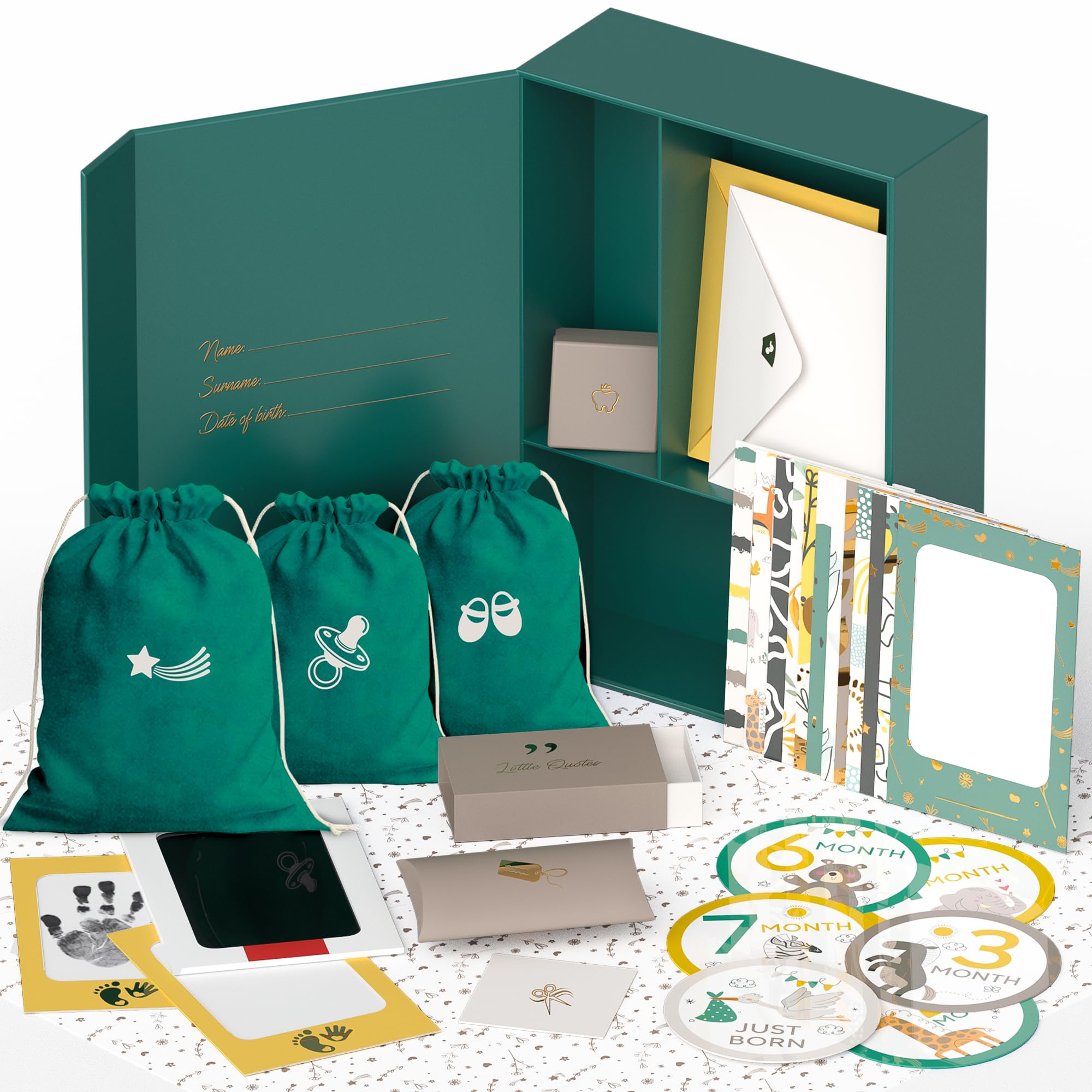 Ultimative Baby-Erinnerungsbox für Mädchen, Jungen – schöne Erinnerungsbox für werdende Mütter – mit Hand- und Fußabdruck-Set, Meilenstein-Aufkleber, Zahnbox & mehr – perfekte Mama und Papa Geschenke