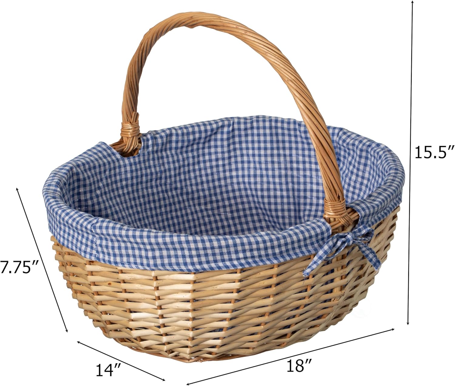 Wickerwise Picnic Basket with Handle and Washable Plaid Liner - Ideal for Outdoor Adventures, Photoshoots and Home Décor - Gift Basket for Weddings and Holidays Like Halloween, XL