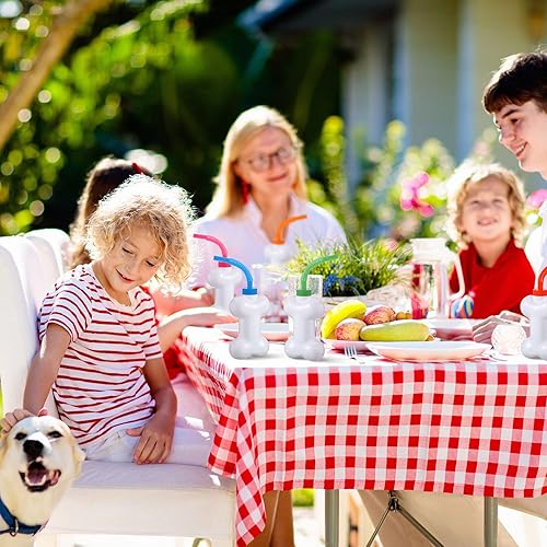 Miniatura 6 de Eaasty Vasos de hueso de perro con pajitas y tapas, suministros de fiesta de 10 onzas, vasos de plástico reutilizables con forma de hueso de perro