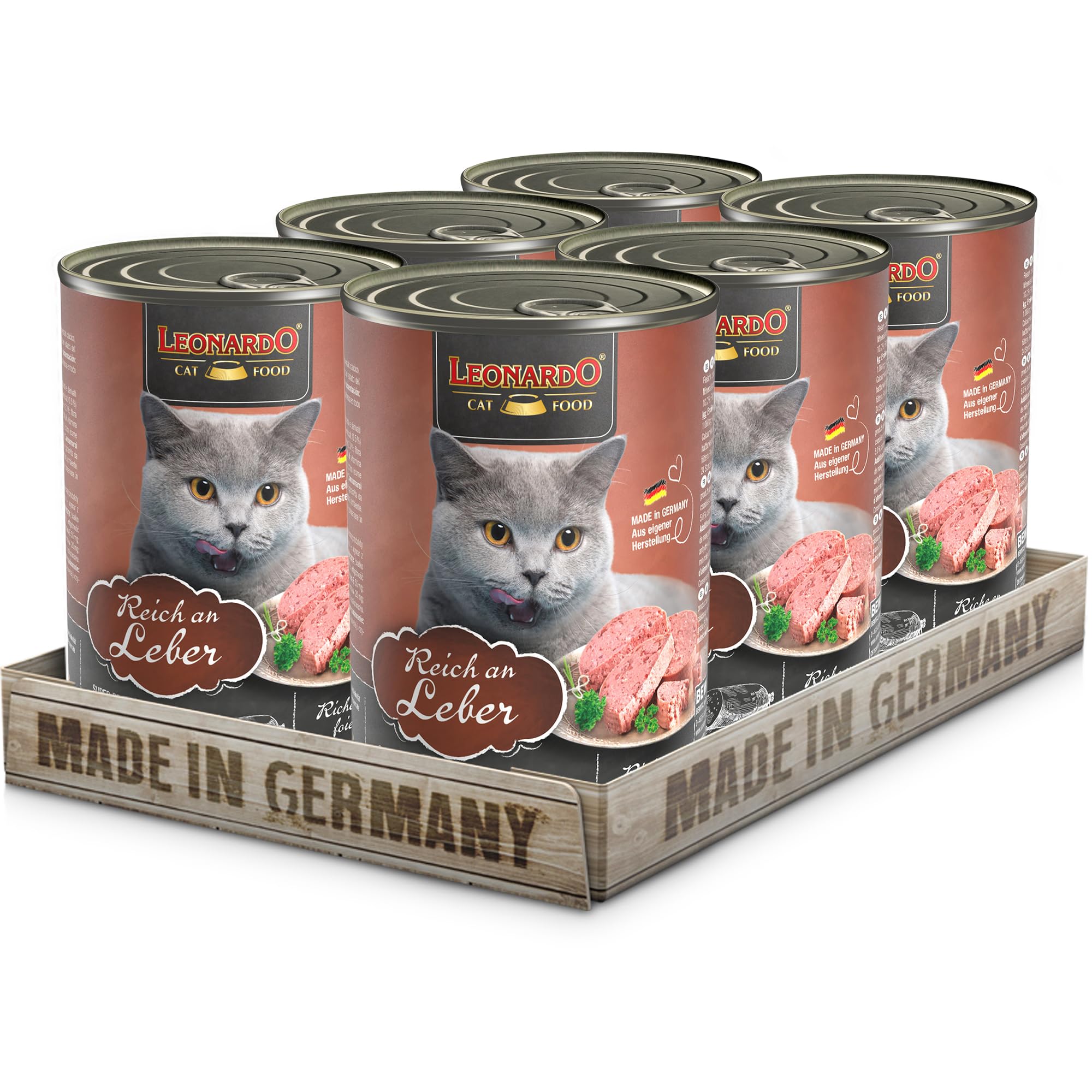LEONARDO Nassfutter [6x400g Leber] | Getreidefreies Nassfutter für Katzen | Feuchtfutter Alleinfutter aus der Dose