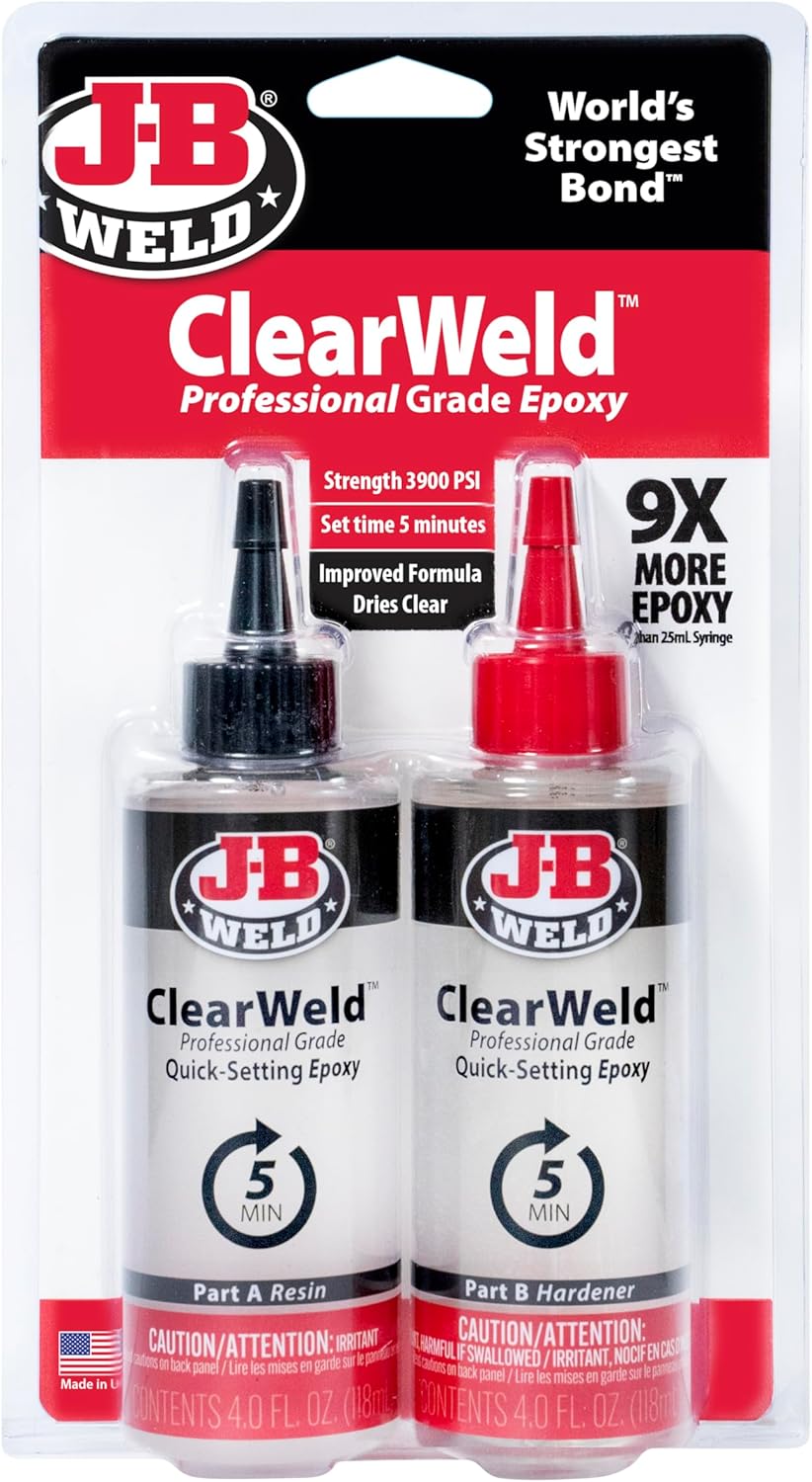 J-B Weld ClearWeld Pro Size: 5 Minute Set Clear Epoxy Adhesive - 3900 PSI Strength for Metal, Tile, Plastic, Glass & Wood