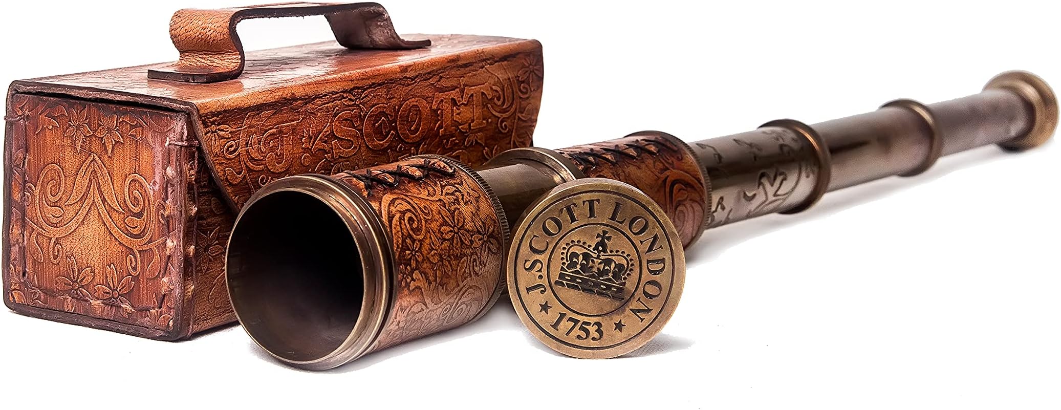 Solid Brass Telescope | 17.5 Inch Spyglass with Leather Case | Antique Decor for Nautical Enthusiasts | Vintage Replica for Adventure & Exploration | Ideal Gift for Collectors