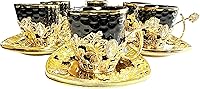 Vista 3 de Chandler Juego de café turco expreso, taza de café griego árabe y platillo de 3 onzas líquidas con caja de regalo acrílica dorada, colección de 7