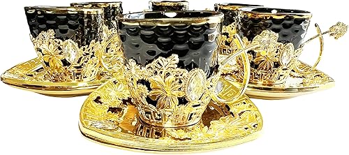 Miniatura 3 de Chandler Juego de café turco expreso, taza de café griego árabe y platillo de 3 onzas líquidas con caja de regalo acrílica dorada, colección de 7