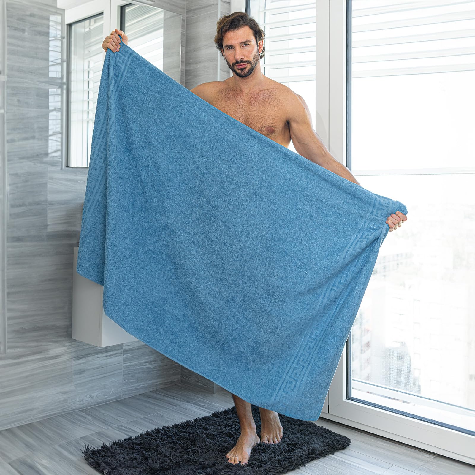 nice homeit Lot de 2 Grandes Serviettes de Bain 100 x 150 cm – Extra Large Serviette de Bain en 100% Coton Fil à Anneau – Extra Doux et Absorbant. Fabriqué en Italie – Bleu