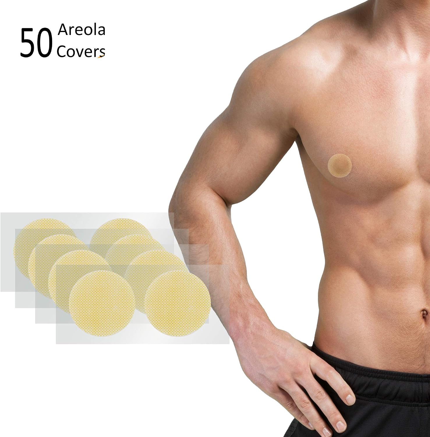 Men’s Nipple Covers for Gynecomastia Concealment – Hypoallergenic, Water-Resistant Adhesive Shields – Sweat-Proof, Comfortable, Daily Wear – 50-Pack