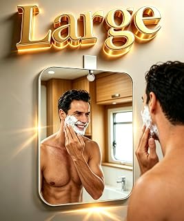 Shower Mirror for Shaving,(1 Pcs 11x8 Inch) Shaving Mirror Holder NO-Drilling Waterproof, Small Wall Mounted Bathroom Accessories Camping Hanging Men