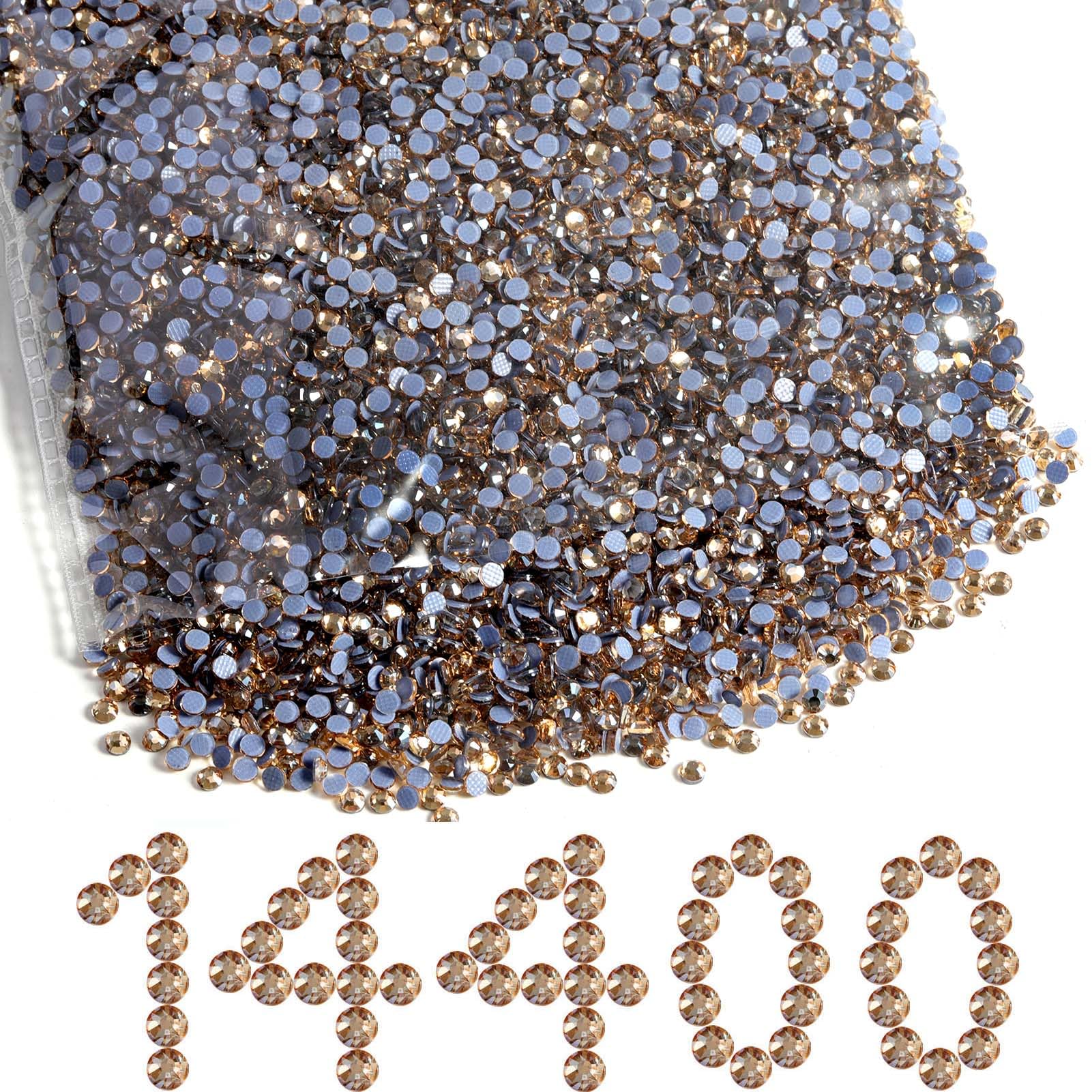 Beadsland Hotfix Rhinestones Bulk,14400PCS Gold Hot Fix Rhinestones for Crafts Clothes DIY Decoration,Golden Shadow,SS10,2.7-2.9mm