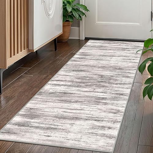 Miniatura 211 de KOZYFLY Alfombra moderna abstracta lavable de 2.6 x 10 pies, antideslizante, suave, alfombra de camino de cocina, alfombra a rayas azules óxido para