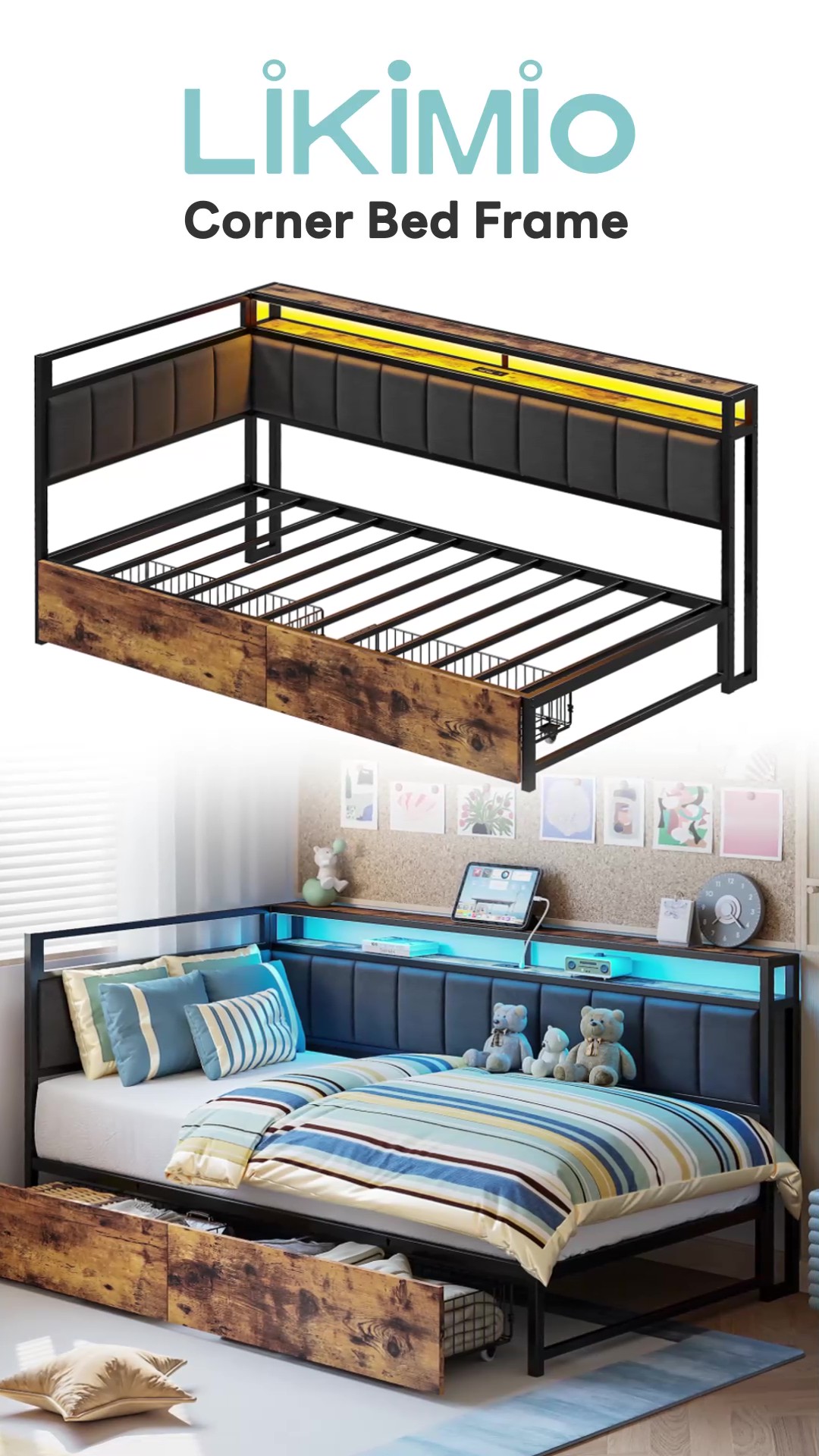 Amazon.com: LIKIMIO Corner Bed Frame Twin Daybed with Storage