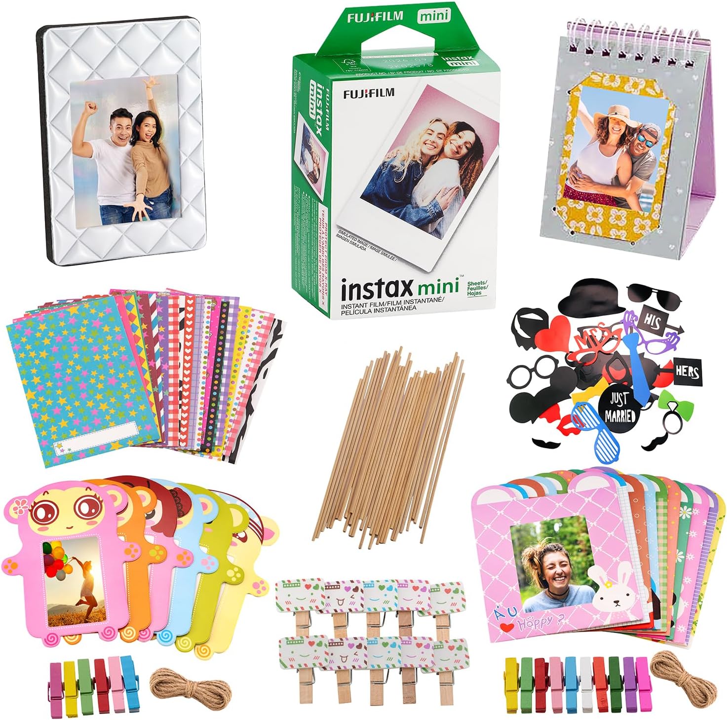 instax Mini 8,9,11,12 Camera Accessory KIT Includes - Fuji Instant Film 20 Sheets + Premium Over 60 PCS Bundle for fujifilm instax Mini Films