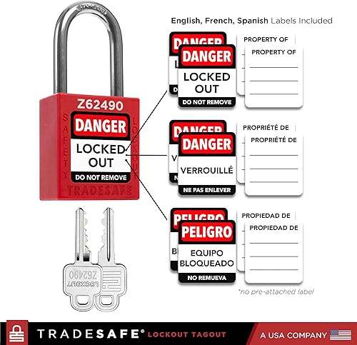 Miniatura 2 de TRADESAFE Juegos de bloqueo de etiquetado, 20 candados de seguridad iguales con llave roja, 2 llaves por cerradura, cerraduras Loto compatibles con