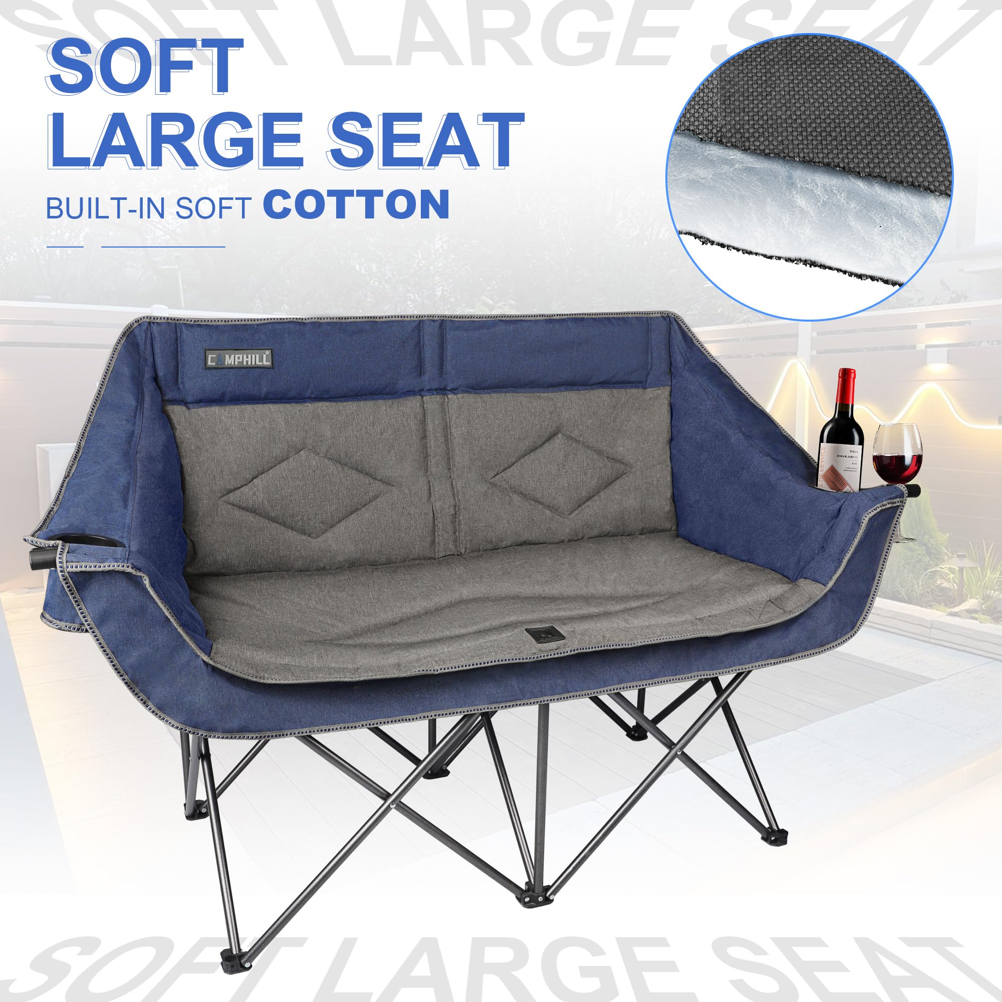 Docred Heated Double Camping Chair, Oversized Loveseat, 2 Person Camping Chair For Adults Heavy Duty,Up To 500 Lbs