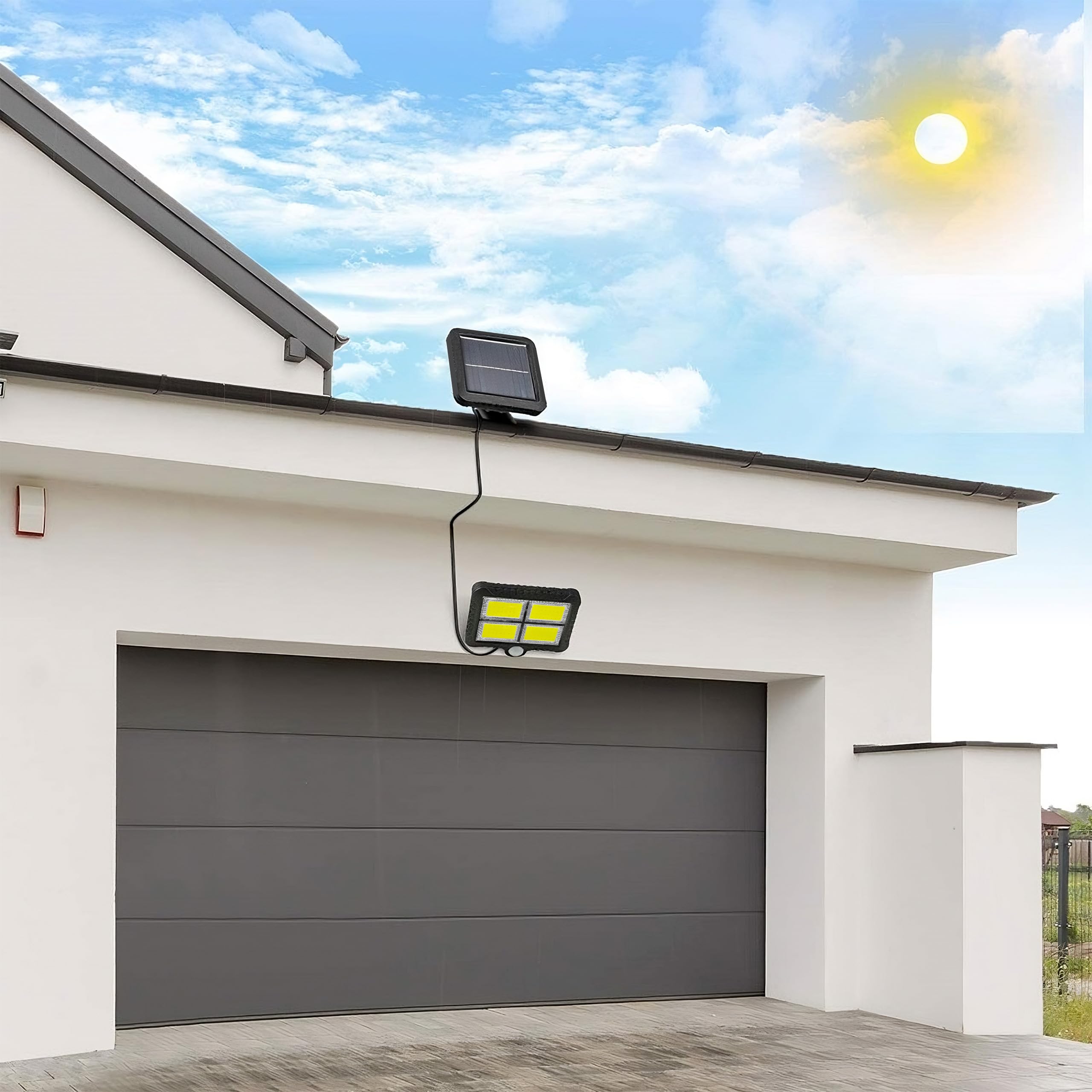 Retoo Lampa solarna zewnętrzna z czujnikiem ruchu 120 diod LED Nowy model lampy słonecznej do ogrodu Kinkiet solarny do użytku na zewnątrz idealne na patio werandę garaż drzwi wejściowe