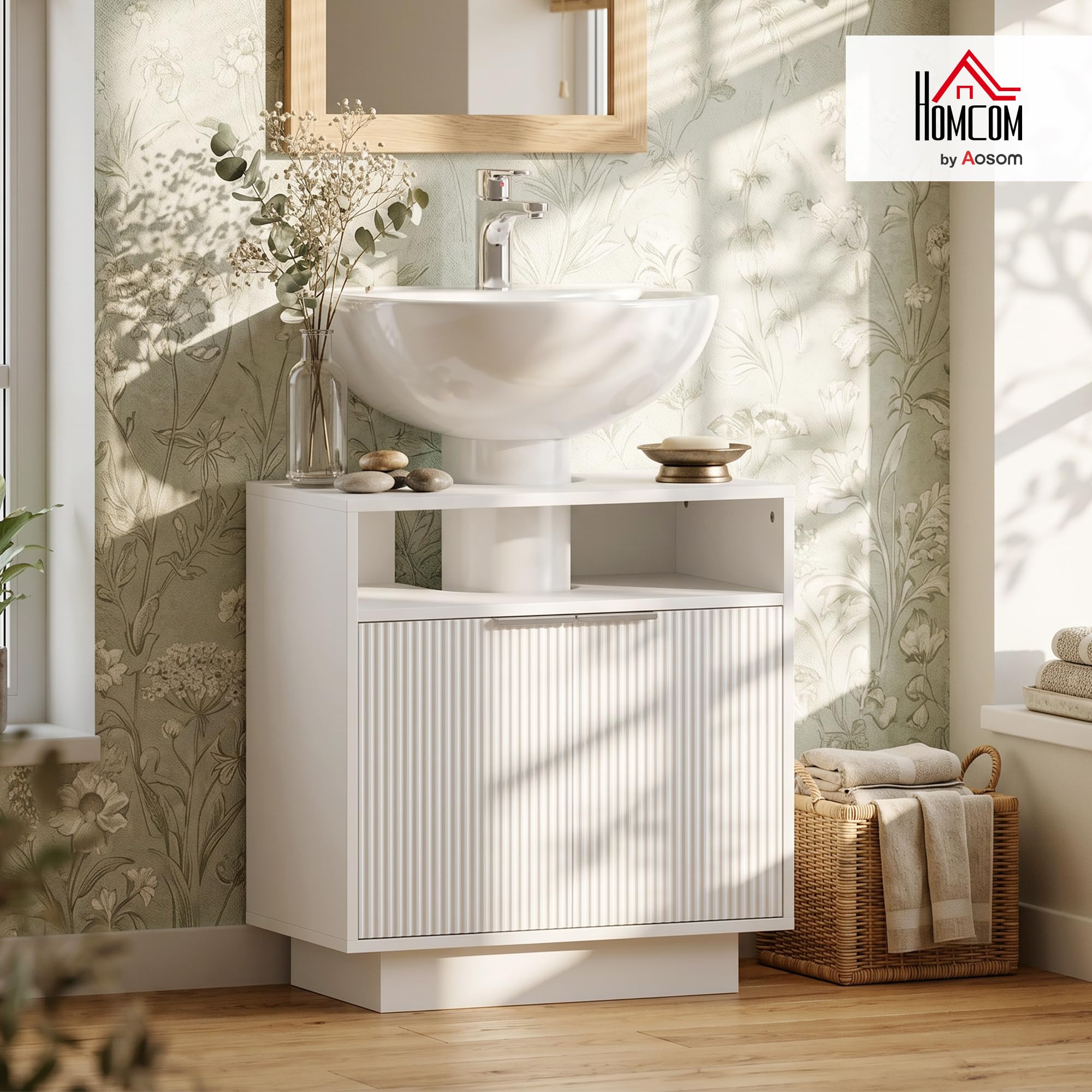HOMCOM Meuble sous Lavabo avec Fermeture Douce 60x33x63cm Blanc