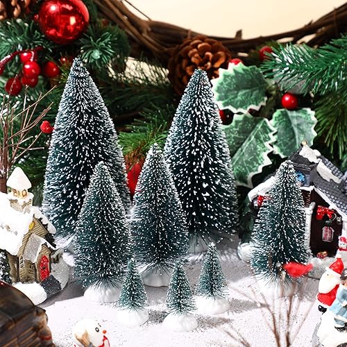 Miniatura 6 de Juego de 16 piezas de árboles de pueblo de Navidad, accesorios de pueblo de Navidad, decoración de ramas desnudas en miniatura, árboles de escarcha
