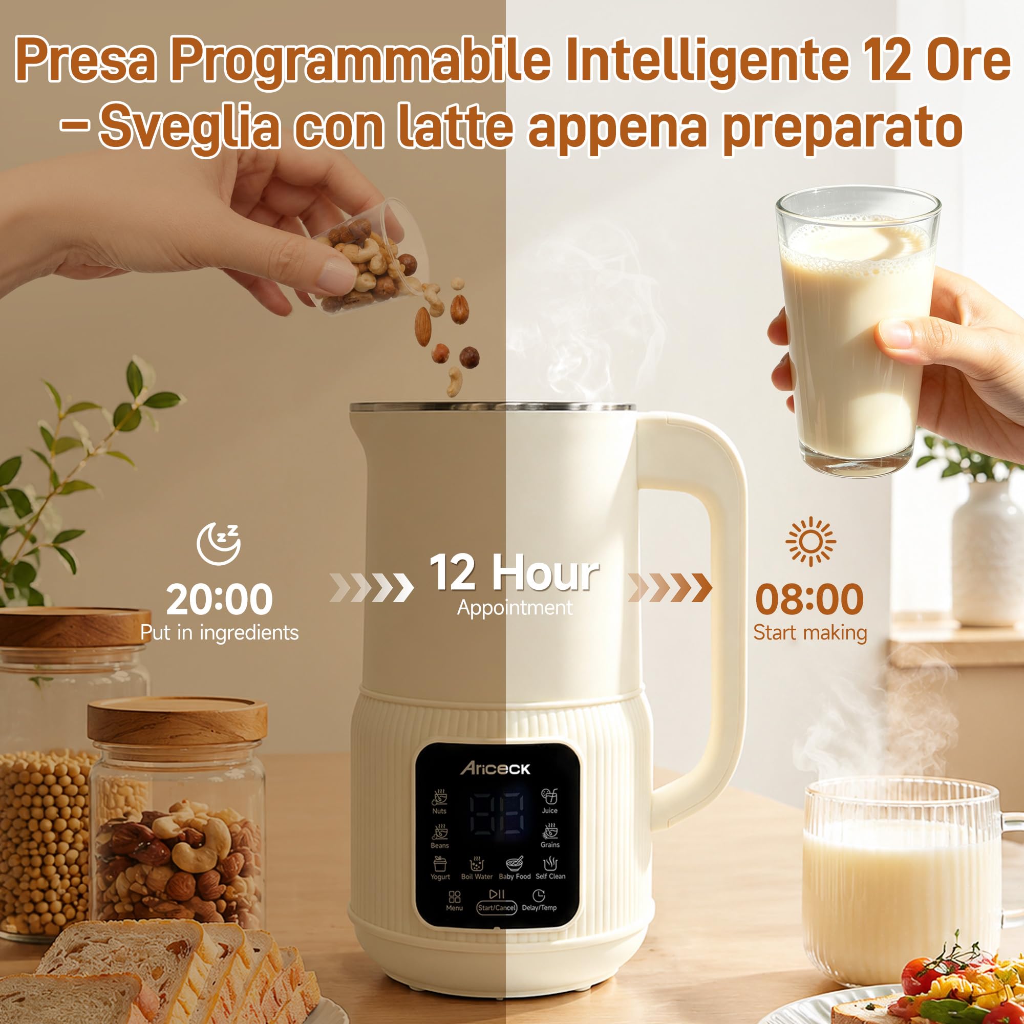8 in 1 Macchina Latte Vegetale 1,2L Macchina per Latte di Soia e Mandorla