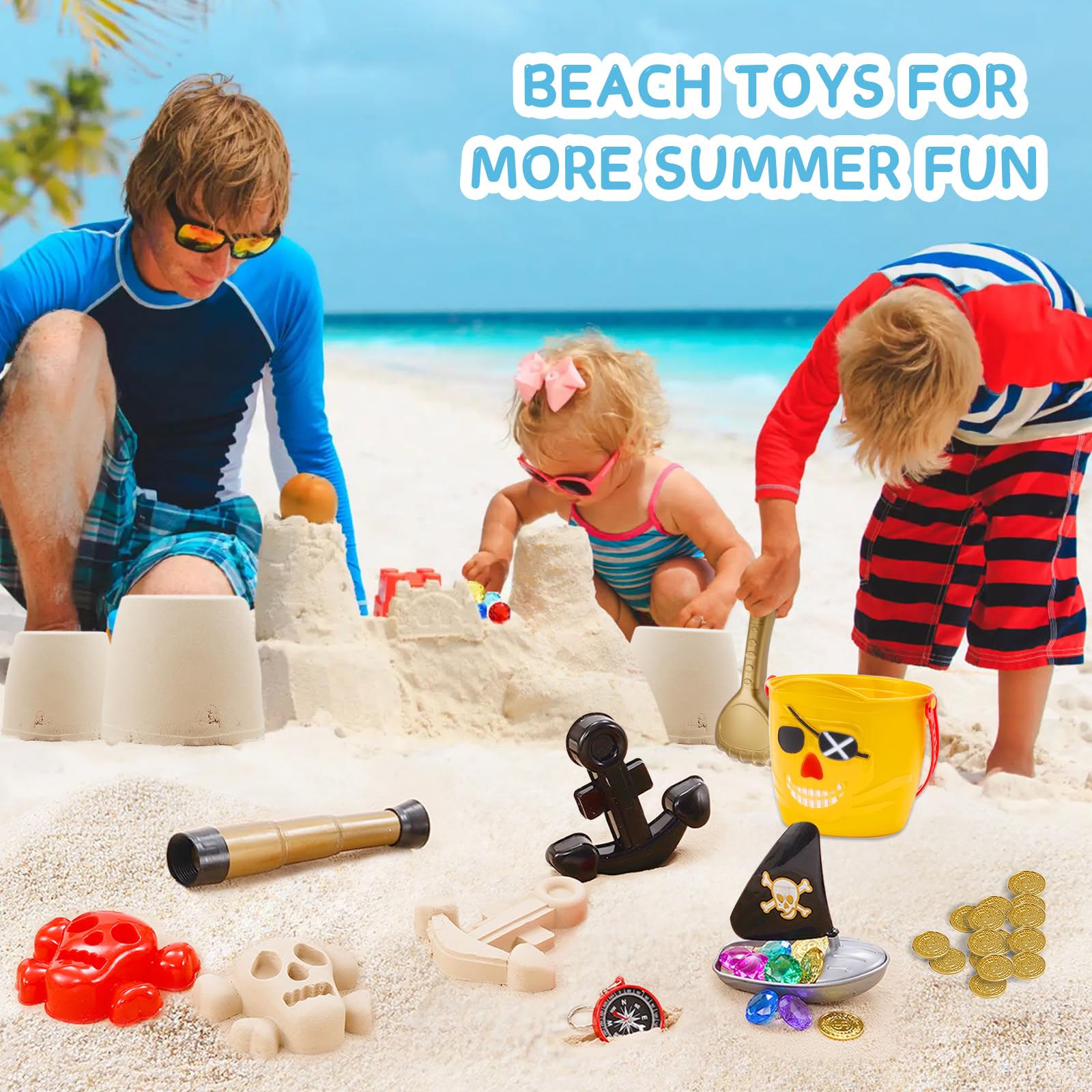 Jouets Plage Enfants 29 Pcs - Set Pirate Avec Seau, Télescope Et Trésor | Jeux Extérieur