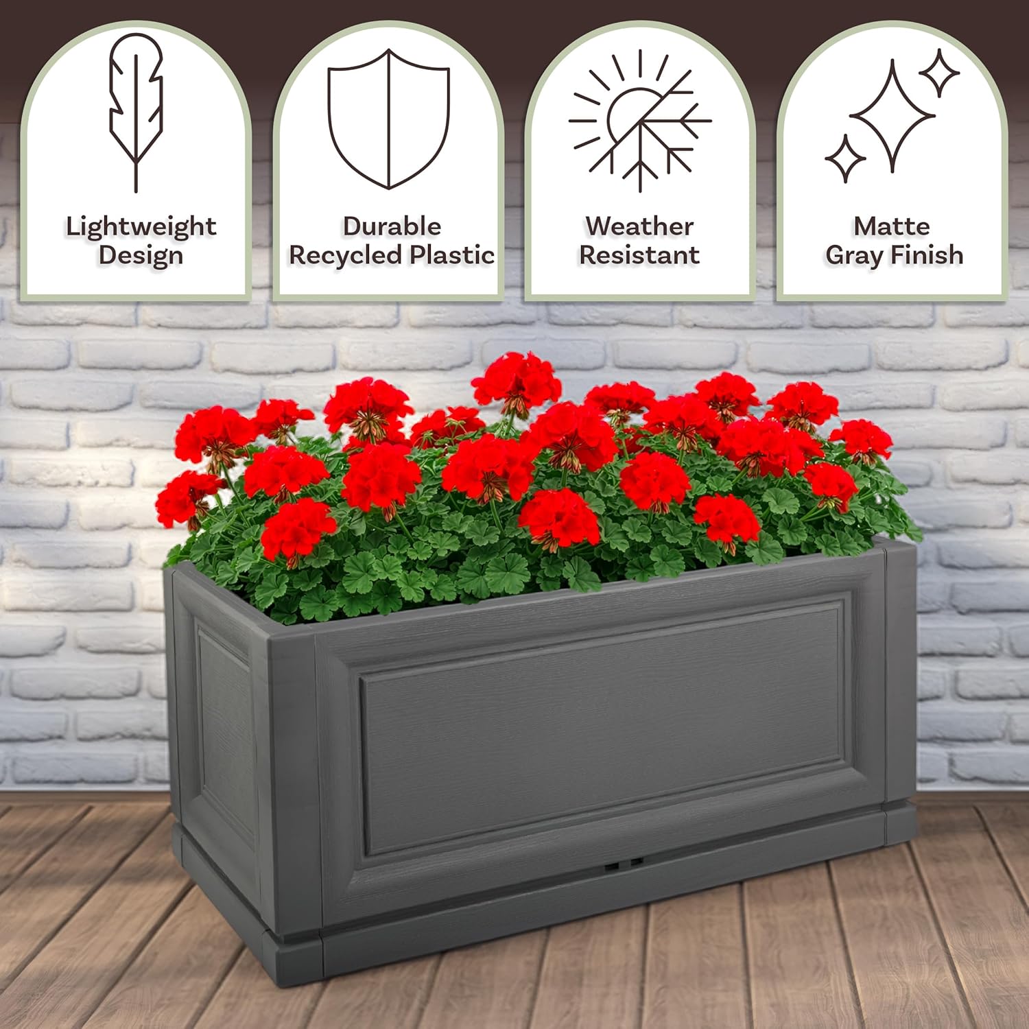 Large Planters for Outdoor Plants 2-Pack - 15.75x31.5in Rectangular Long Pots for Plants Outdoor Planters for Porch, Patio, Deck, Balcony, or Front Porch Decor by Pure Garden (Gray)