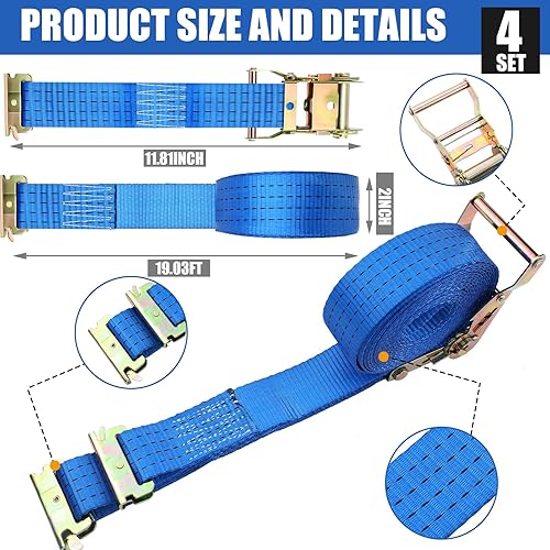 Miniatura 2 de 4 correas de trinquete E-Track de 2 pulgadas x 20 pies, correas de amarre de poliéster azul resistente, accesorios de resorte E-Track, correa de