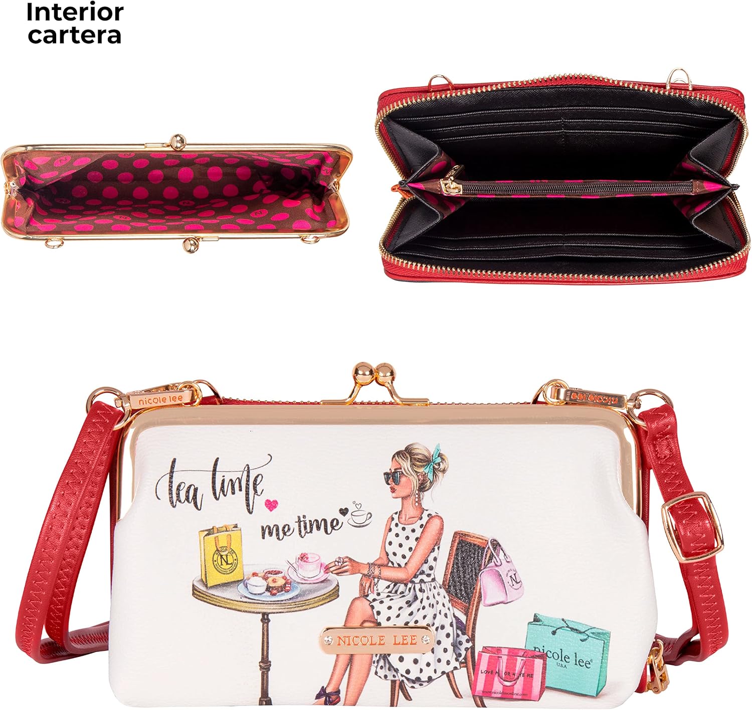 NICOLE LEE 3 Pieces Accessories Gift Value Set (Wallet Crossbody, Small Card Case, Diamond Fashion Watch)