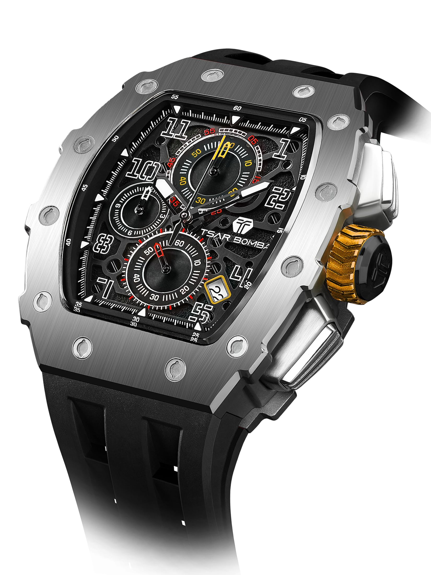 TSAR BOMBA Reloj para Hombre Reloj de Hombres Resistente al Agua Relojes de Pulsera para Hombre Caja de Acero Inoxidable Cronógrafo Movimiento de Cuarzo Regalo