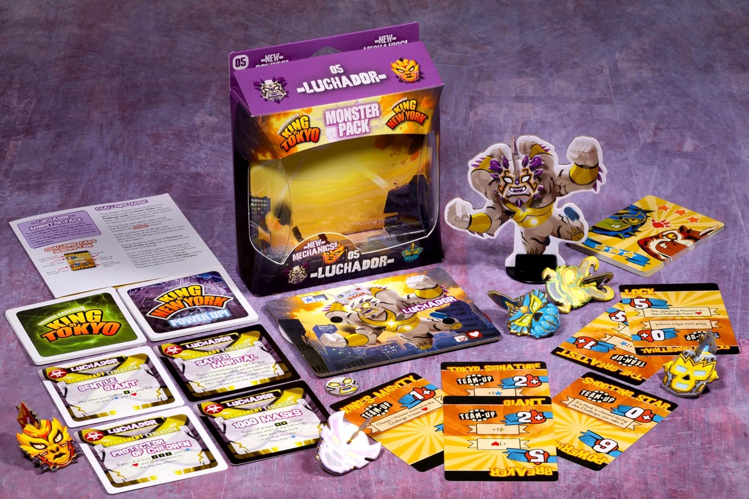 IELLO: King of Tokyo: Monster Pack - Luchador - New Fighter Expansion, Battle & Challenge Card Game, Foil Board & Wrestler Masks, Ages 8+, 2-4 Players