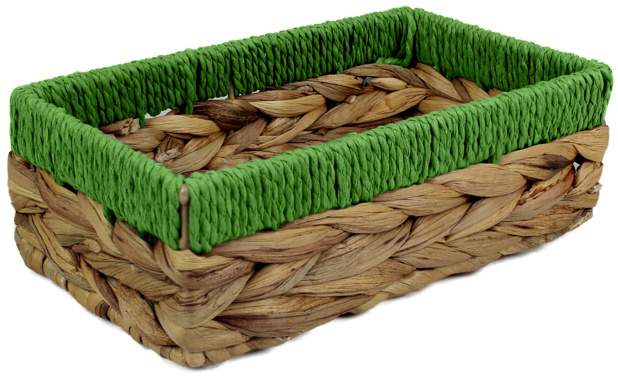 Rectangular Water Hyacinth Small baskets for storage Natural and Green wicker basket shelves open Decorative gift box Small bathroom mini tray makeup bathroom Kitchen organiser (1, small 24cm)