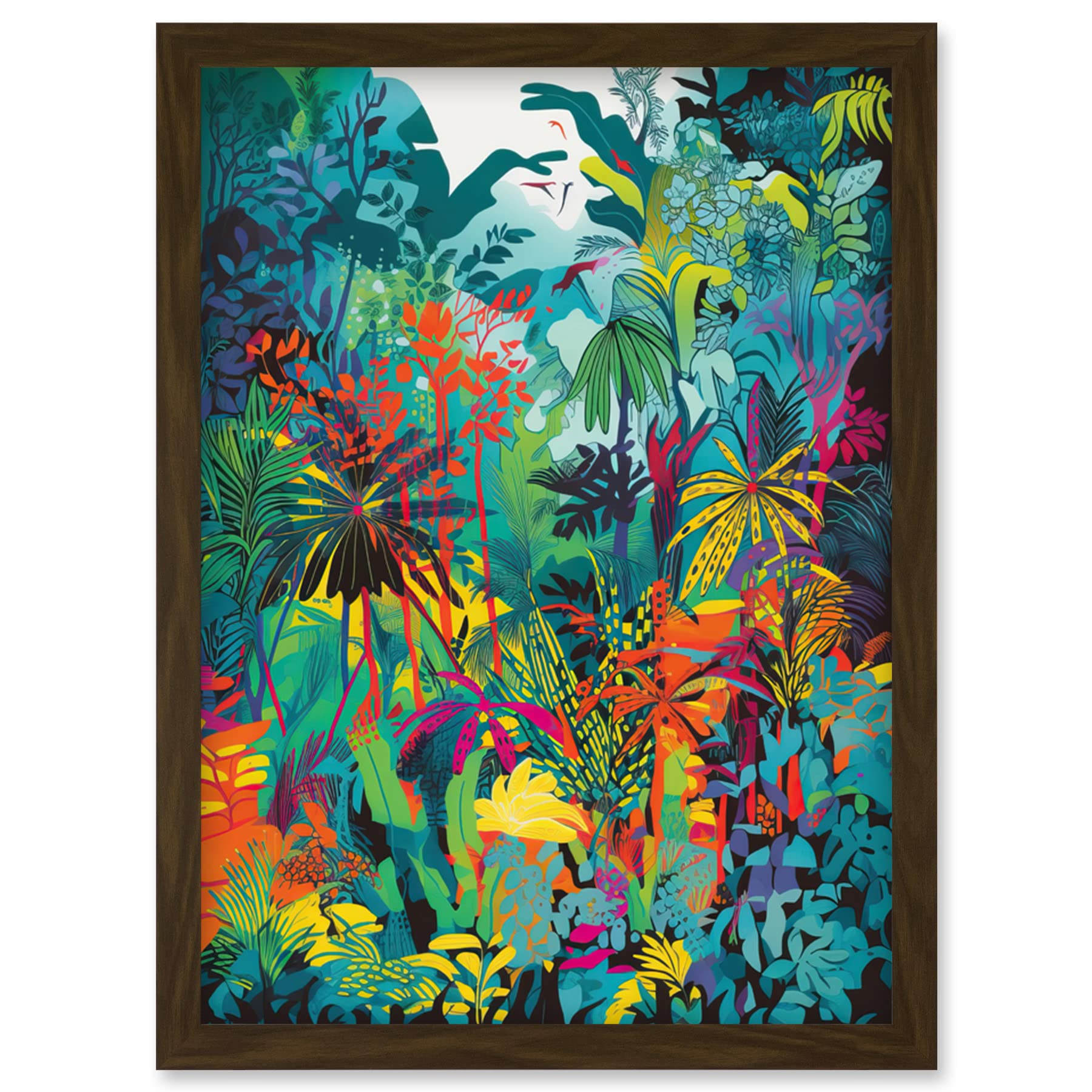 Artery8 Rainforest Landscape Vibrant Multicoloured Nature Artwork Framed Wall Art Print A4