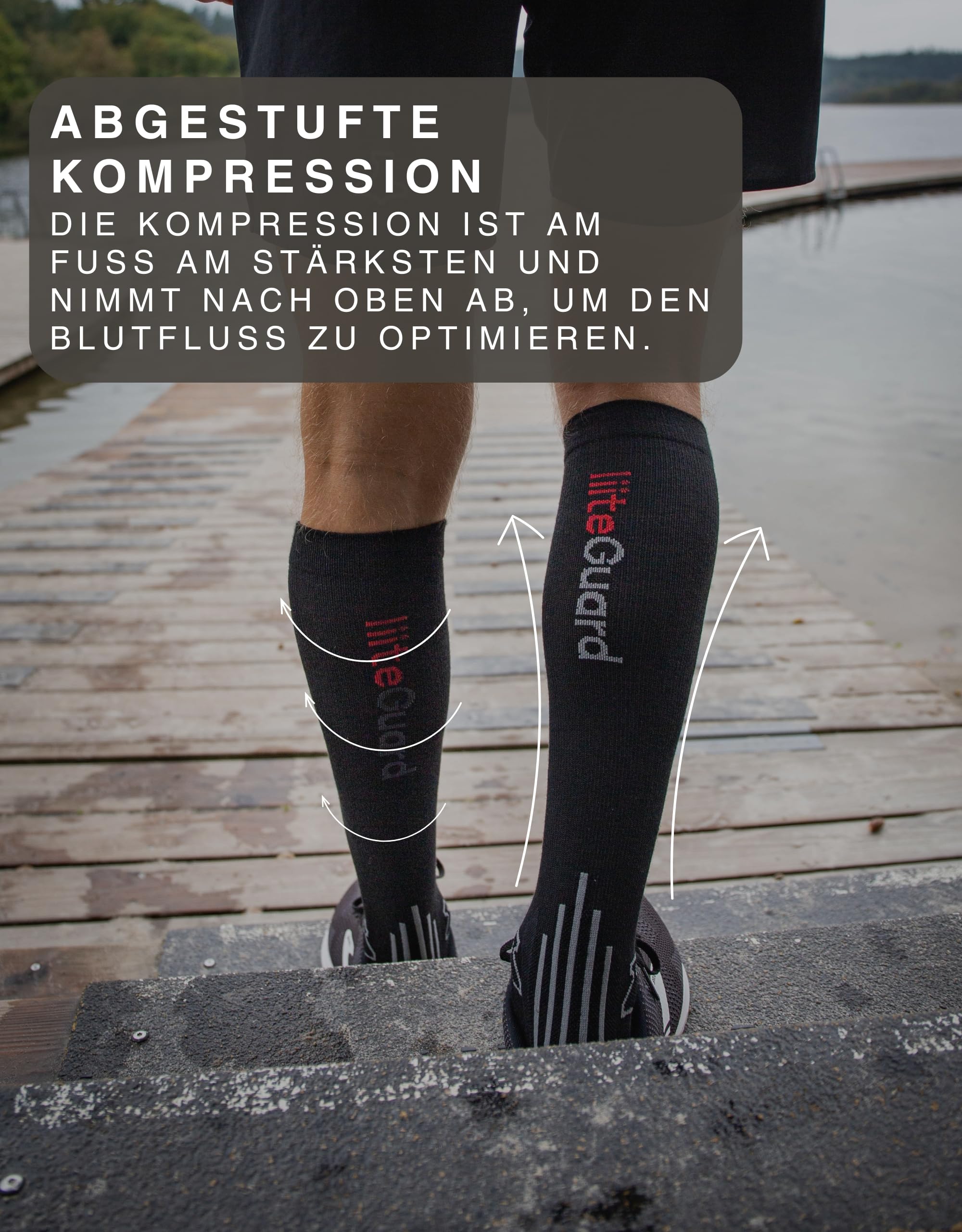 liiteGuard Merino Shin-Tech Grip Running Calze a compressione per uomo e donna, per sport corsa, calcio, calze a compressione, delicate per tendine d'Achille, stinco e caviglia